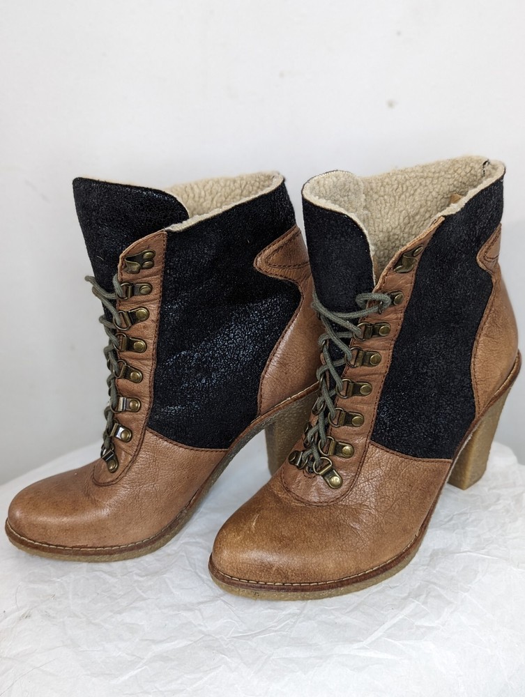 Sam Edelman Tara Brown Leather Shearling Heeled Boots Size 9 Women's Shoes