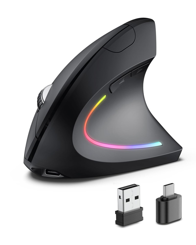 Ergonomic Wireless Rechargeable Mouse with Bluetooth USB A and Type C 3-in-1 Connectivity