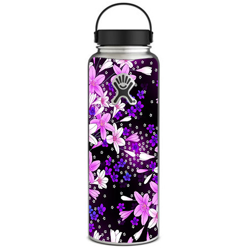 Skin Decal for Hydro Flask 40 oz Wide Mouth / Purple Pink Flowers Lillie