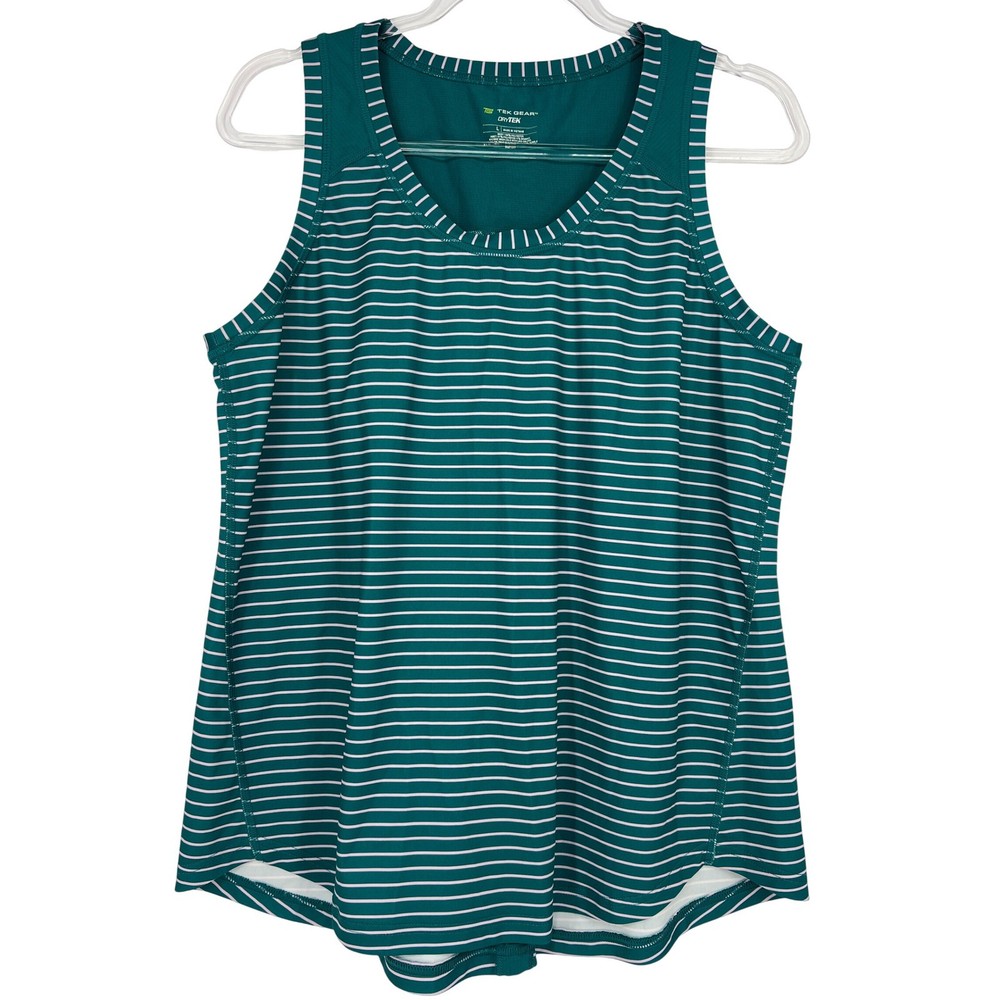 Tek Gear DryTEK Womens Large Athletic Tank Top Green Pink Stripe