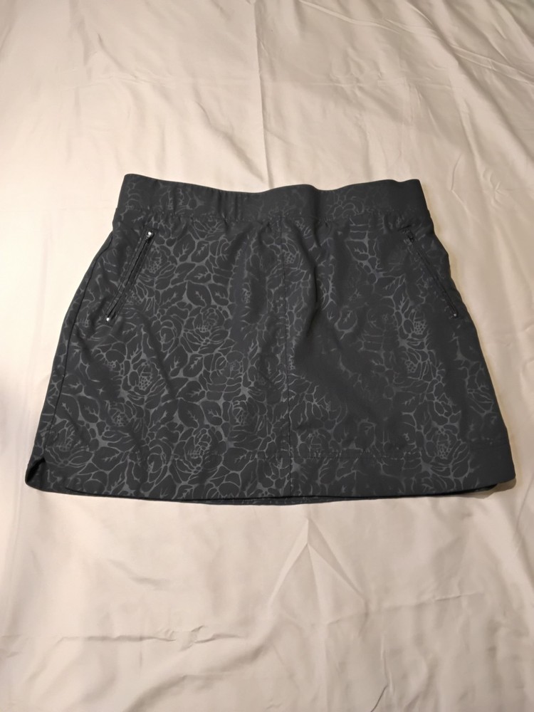 Orvis Travel Skort Large Black Rose Embossed Print Mesh Inner Short Pull On