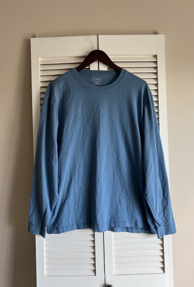LL Bean T-Shirt Traditional Fit Light Blue Mens Large Long Sleeve 100% Cotton