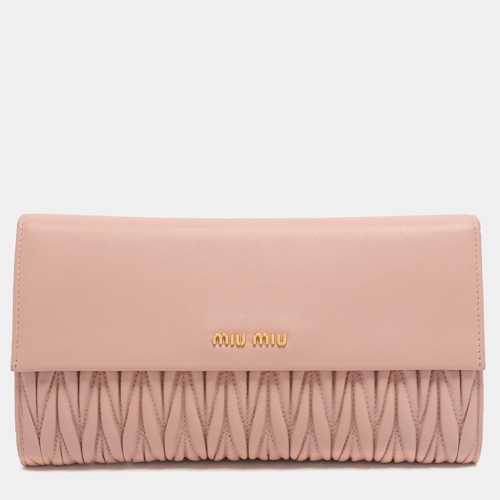 Miu Miu Pink Matelasse Leather Continental Wallet