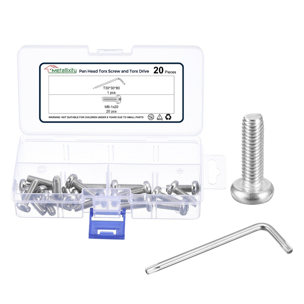 M6-1x20mm Pan Head Torx Screws 20Pcs Stainless Steel 304 Silver