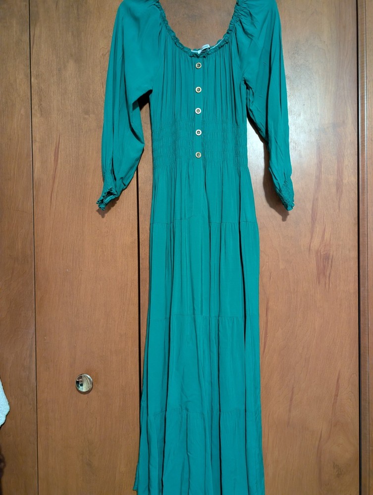 Ostoo Green Maxi Dress Tiered Smocked Waist Medium