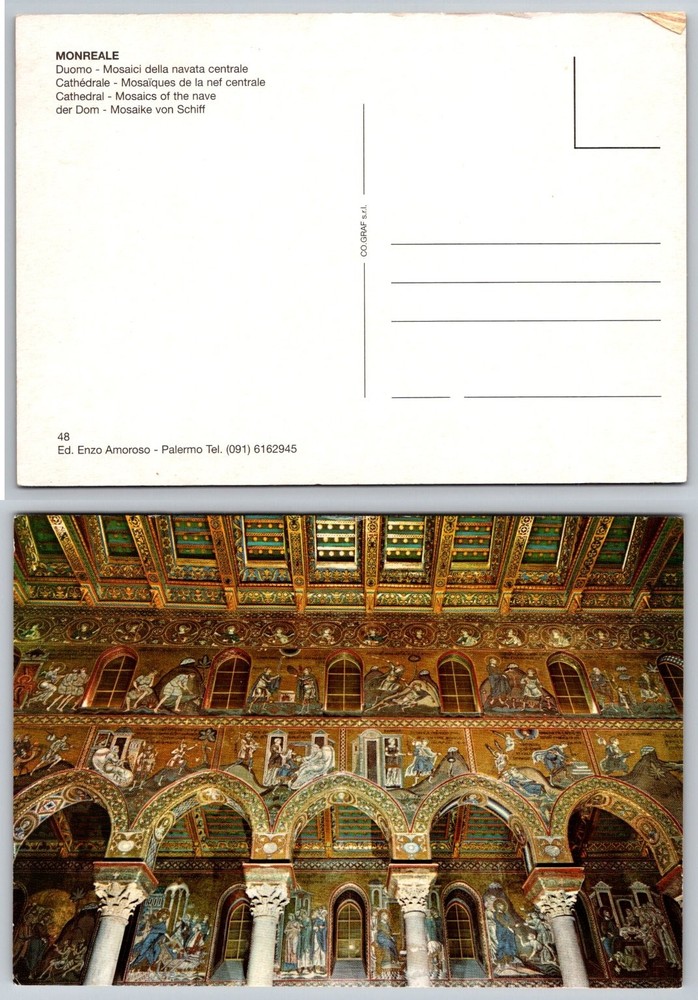 Monreale Cathedral Sicily Mosaics of Nave Vintage Postcard Italy Art