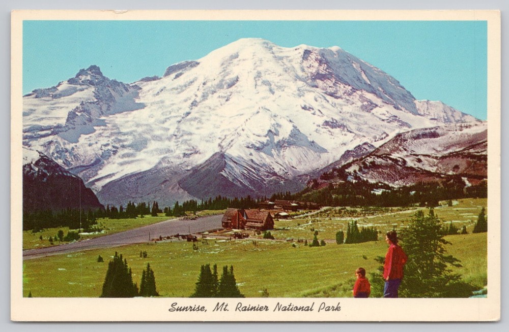 Mount Rainier National Park Washington, Sunrise Scenic View, Vintage Postcard