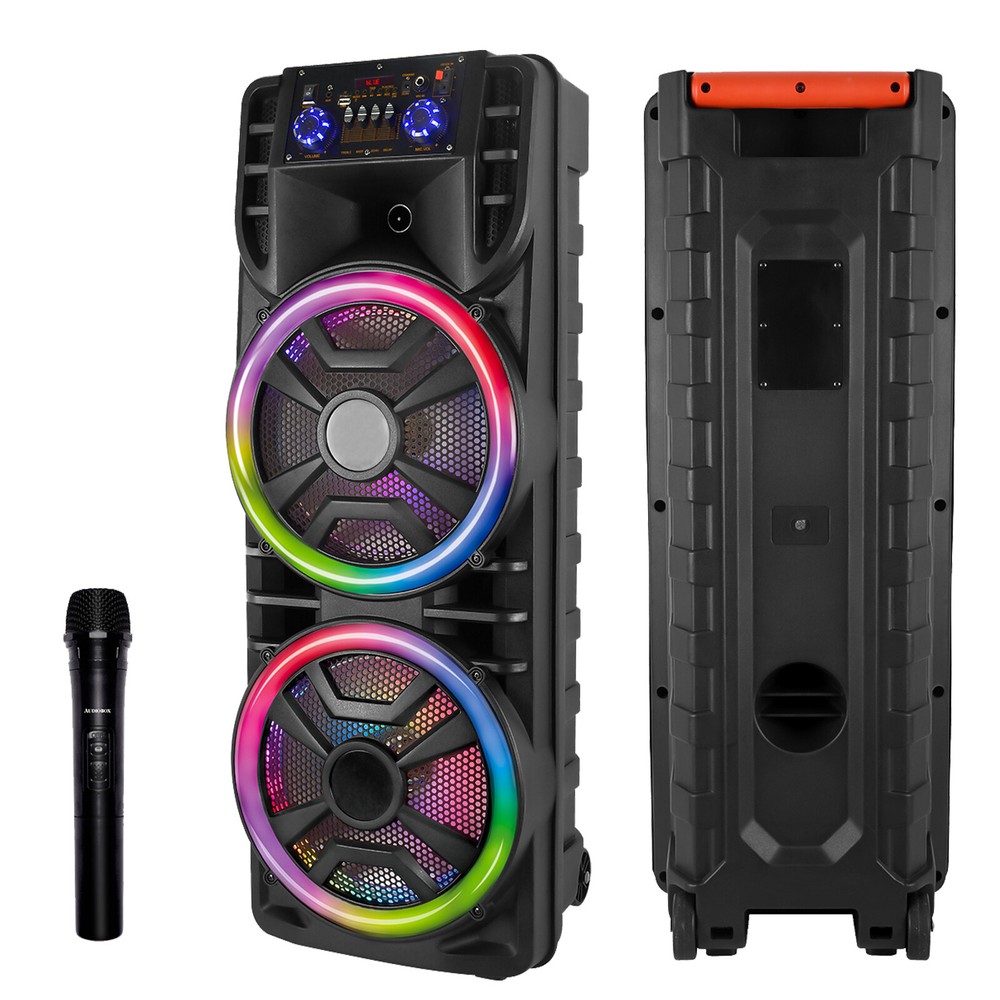 12'' Portable Dual Bluetooth FM Speaker Subwoofer Heavy Bass Sound Karaoke W/Mic