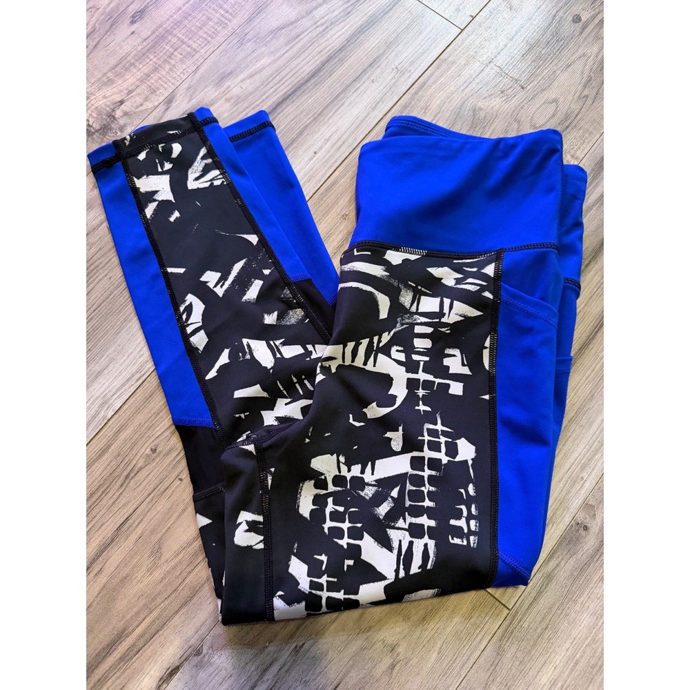 Rise by LuLaRoe Womens Large Blue Black White Abstract Graphic Athletic Leggings-image