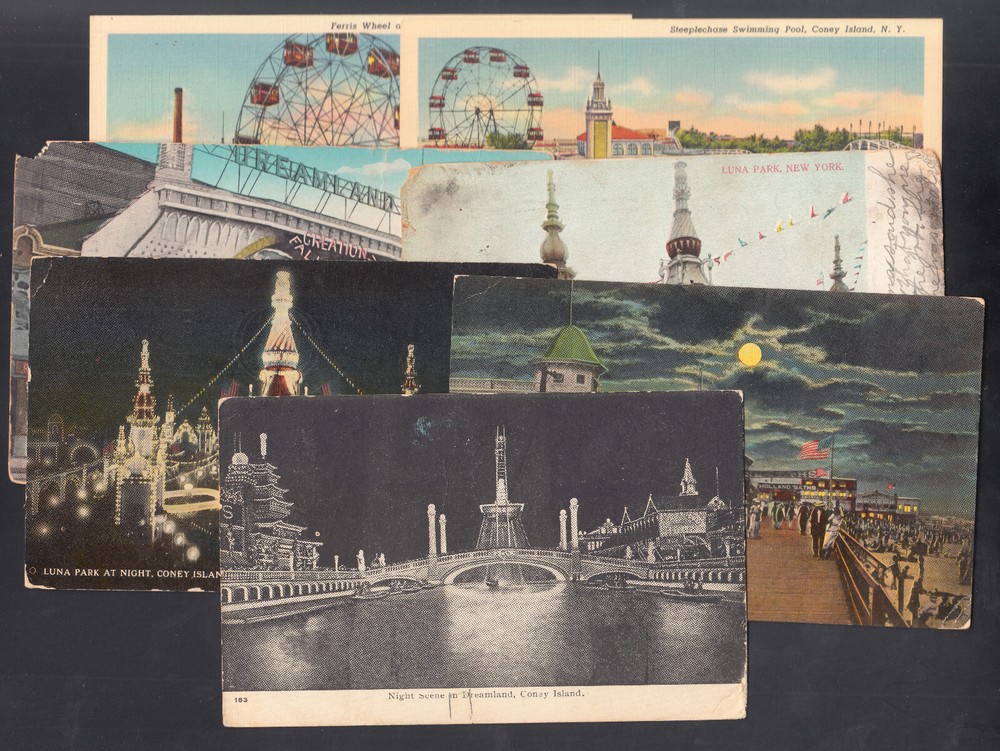 Lot of 7 Vintage Coney Island/Rockaway Beach Postcards, 1909-1940s