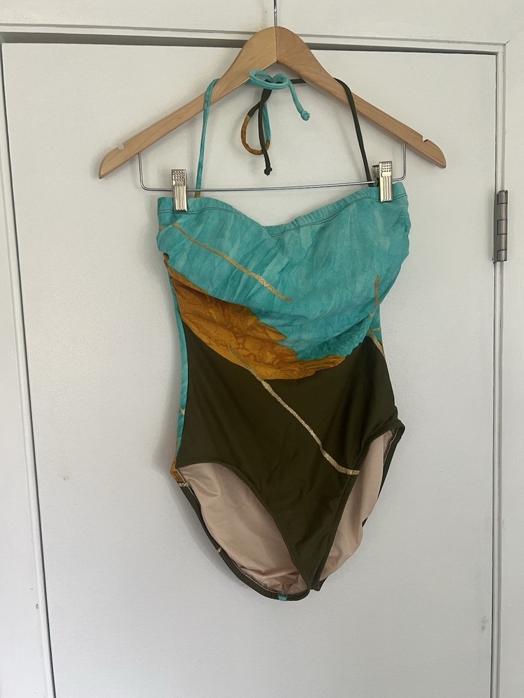 VTG CAROL WIOR One Piece Halter Underwire Blue and Green Swimsuit Bathing suit 8
