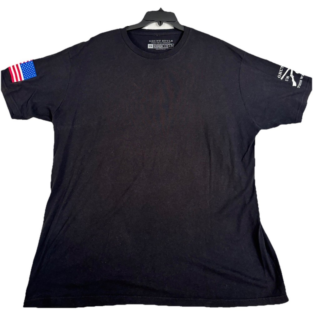 Grunt Style American Flag Sleeve Tactical Military Black T Shirt 2XL