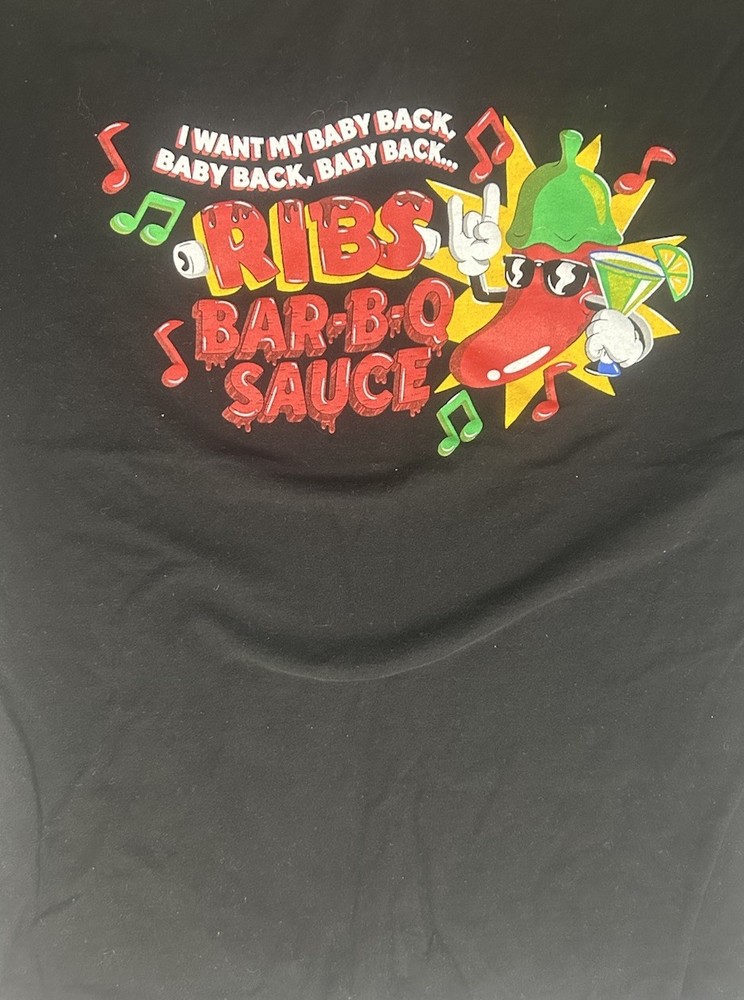 Chili's Graphic Print Bar-B-Q Sauce Ribs Black Men's Short Sleeve T-Shirt