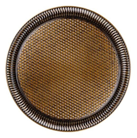 Hammered Metal Ottoman Serving Tray 13.8 Inch Antique Green