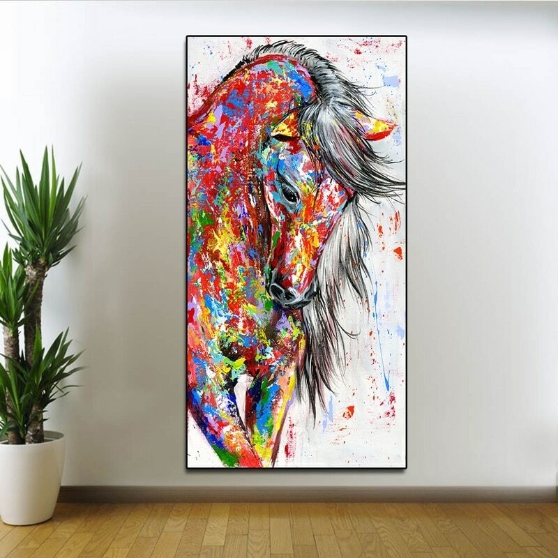 Colorful Running Horse Canvas Painting Animal Posters Prints on Canvas Wall Art