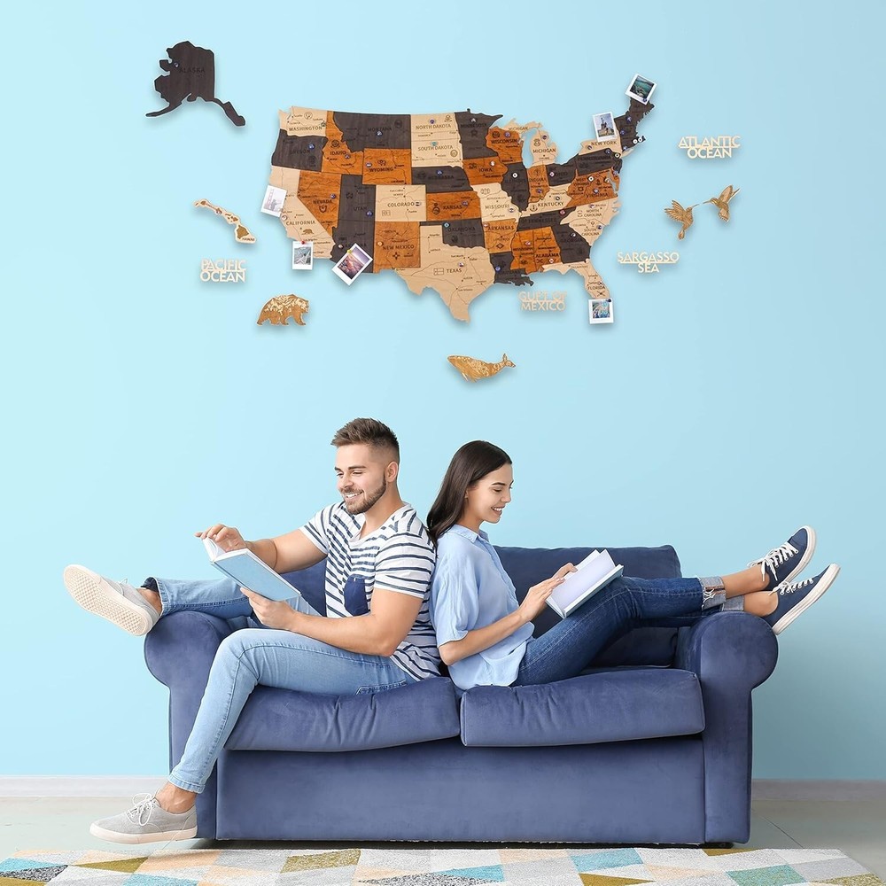 Vintage 3D Wooden Map Wall Décor with Push Pins - Ideal Gift for Travel Lovers