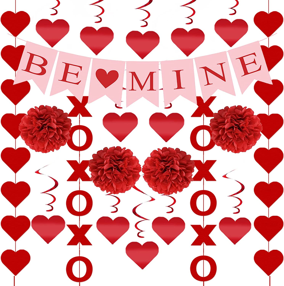 21Pc Valentine's Day Decor Kit with Pre-Assembled Hanging Heart Swirls - Be Mine Theme