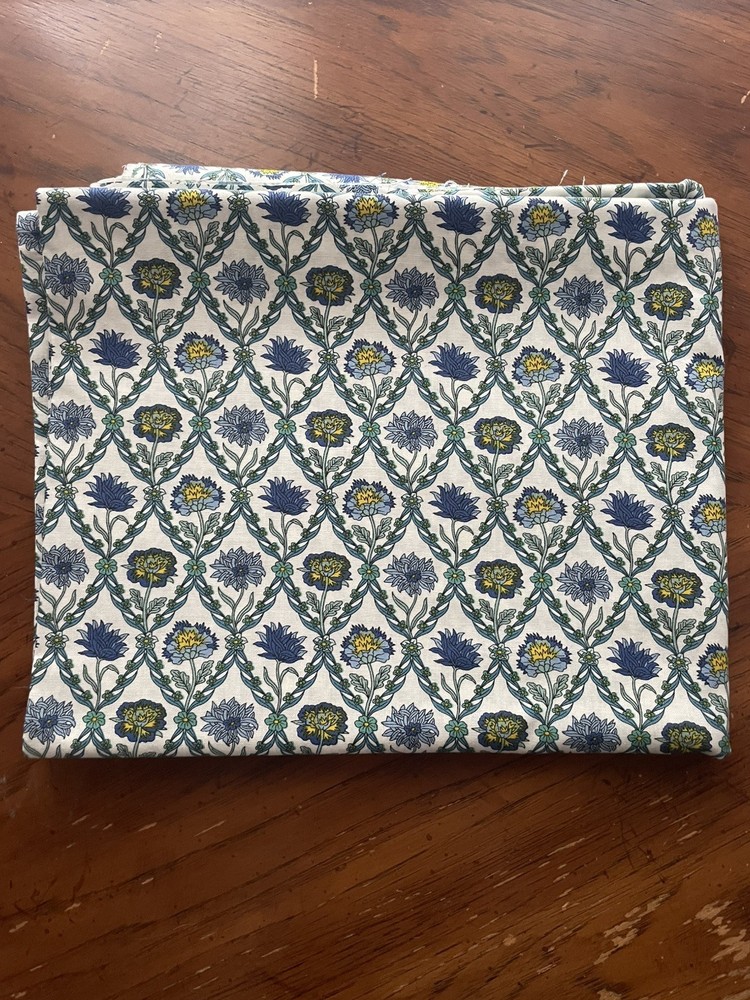 Liberty of London Blue Yellow Floral Kew Trellis Quilting Cotton Fabric 2 Yards