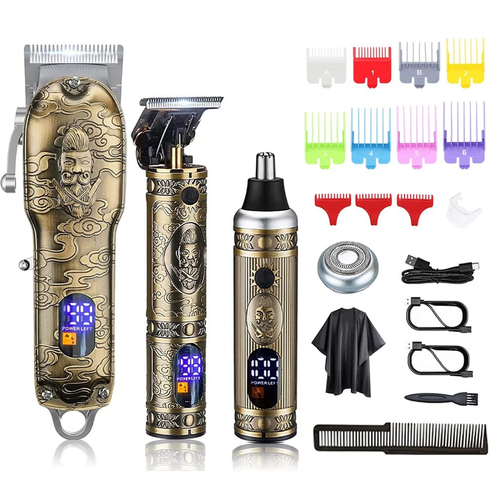 Professional Cordless Hair, Nose & Beard Trimmer Set for Men - 3 Pieces