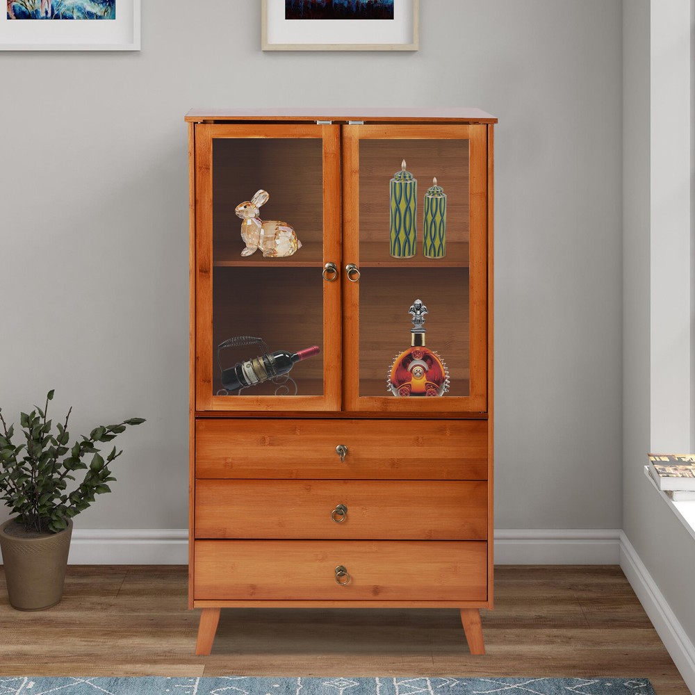 Bamboo Kitchen Buffet Hutch  Storage Cupboard Cabinet Server Sideboard w/ Drawer