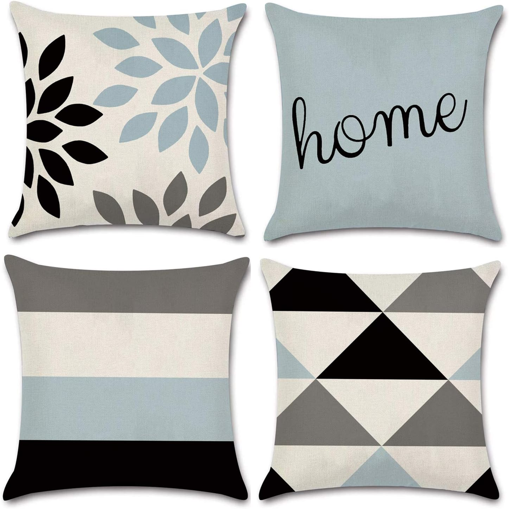 Modern Geometric Throw Pillow Covers Linen Home Decor 18 X 18 Inch Set of 4 Home