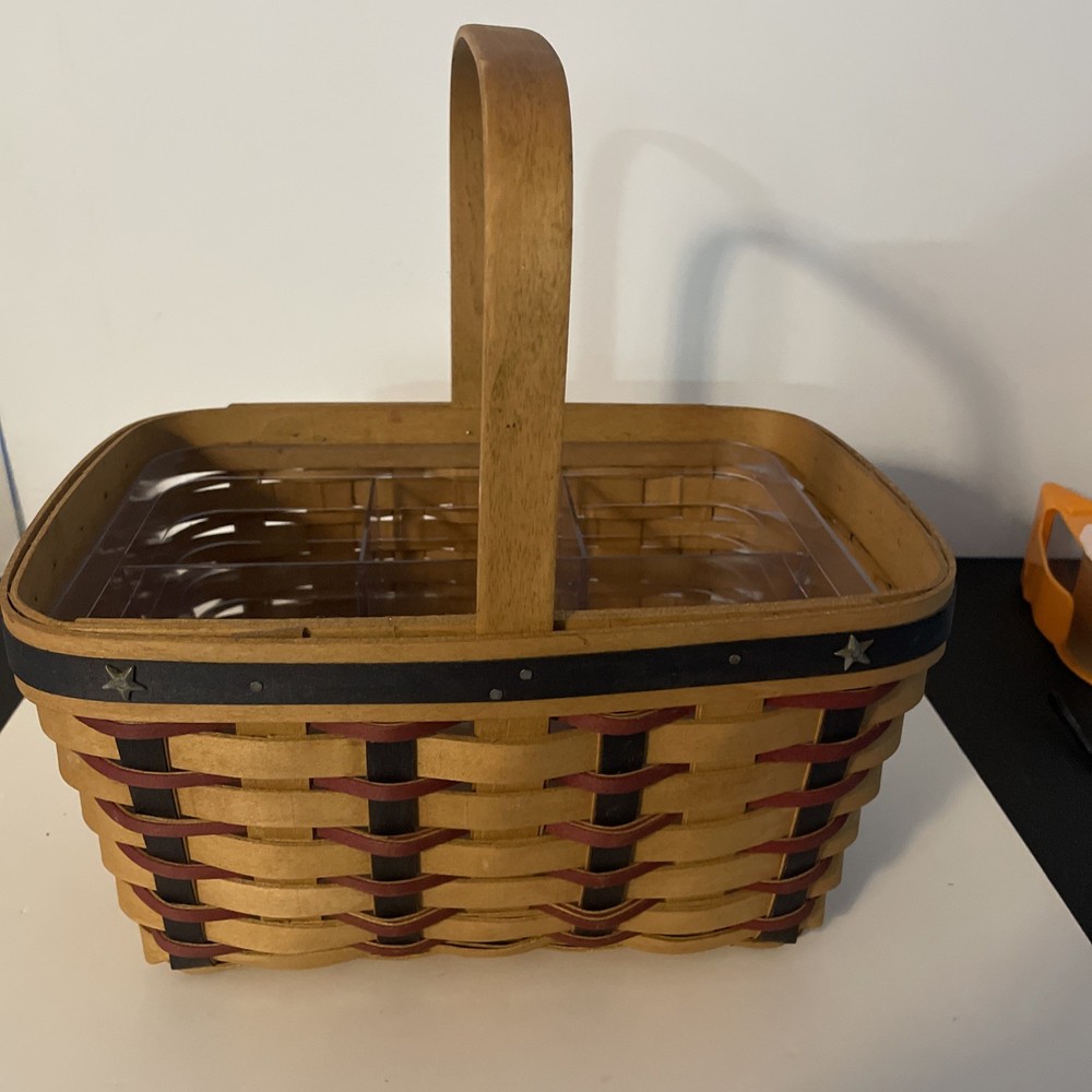 Longaberger Proudly American Spring Basket/Heavy Duty Divided Utensil Holder