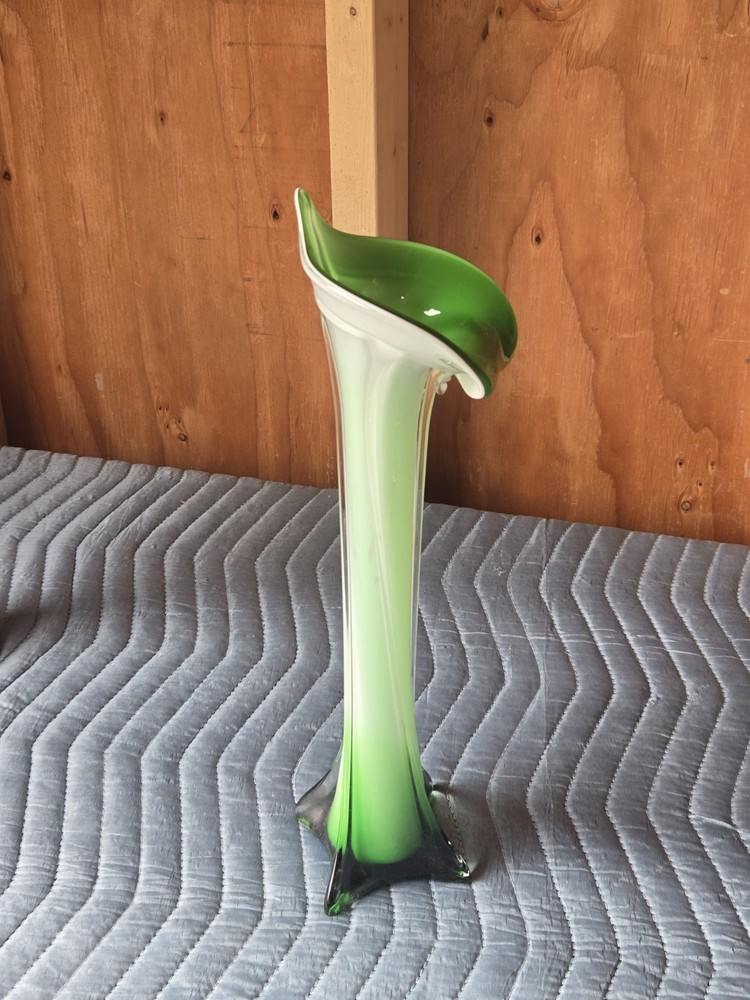 Vintage Murano Style Art Glass Vase Jack in the Pulpit Green Calla Lily 15. in