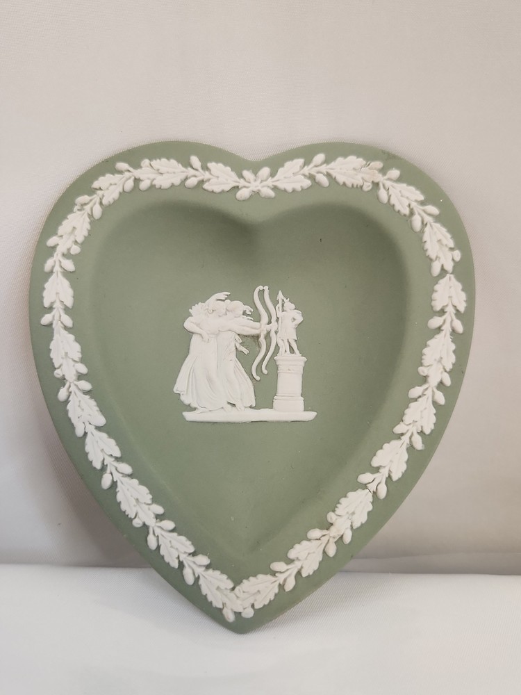 Vintage Wedgwood Sage Green Jasperware Heart Trinket Dish The Archers Pin Tray