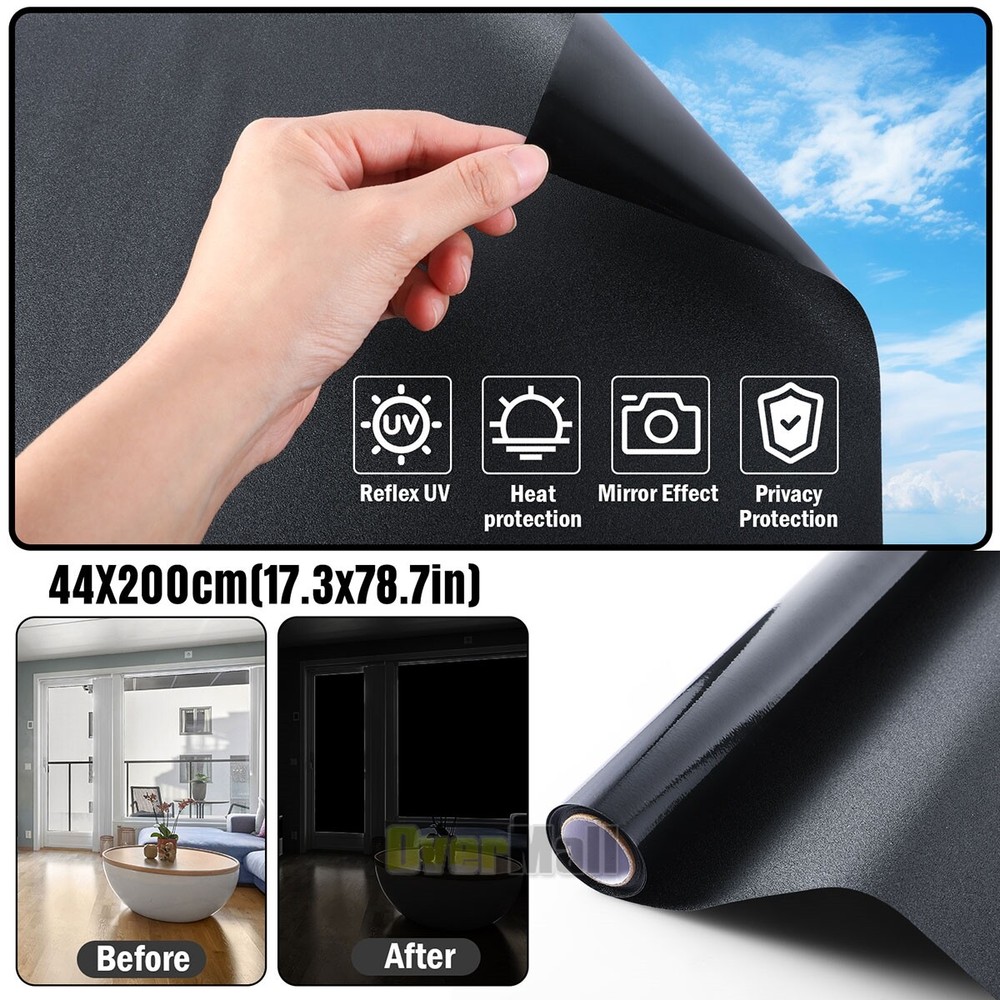 Blackout Window Privacy Film Total Light Blocking Room Darkening Window Covering