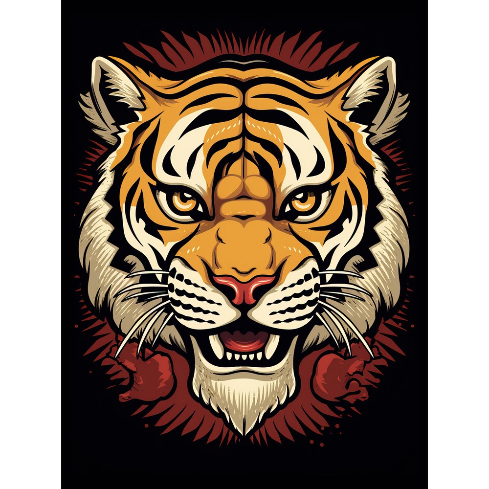 Tiger Head Old School USA Tattoo Rockabilly Americana 50s Wall Art Print 18X24