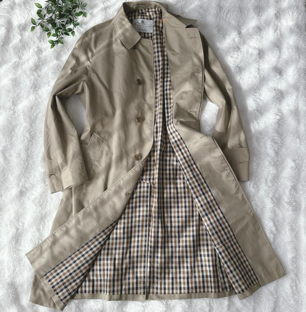 Aquascutum Trench Coat Beige Long Coat Men's Authentic Used Cotton