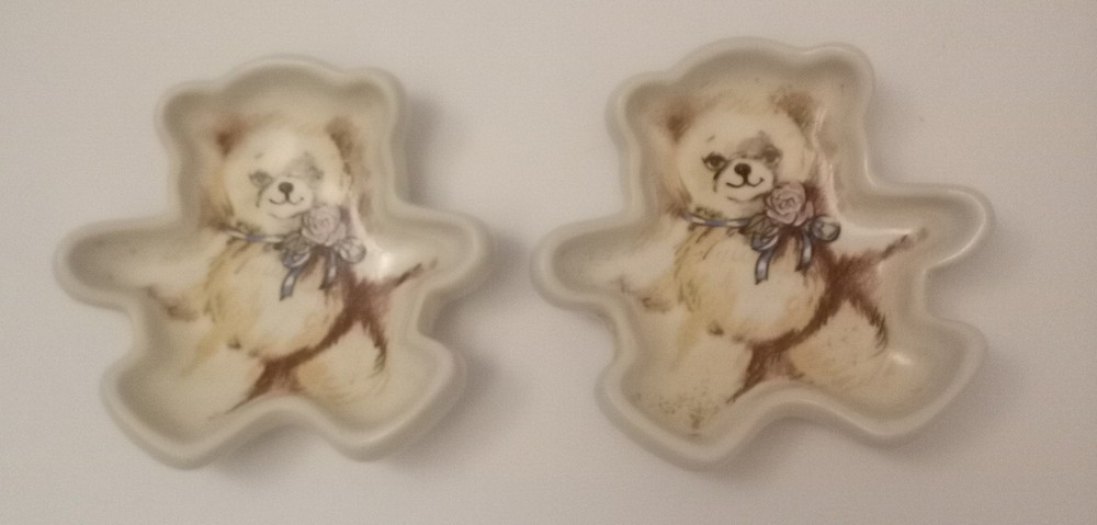 Vintage Avon Honey Bear Ceramic Tea Bag Holder Small Trinket Dish Lot of 2