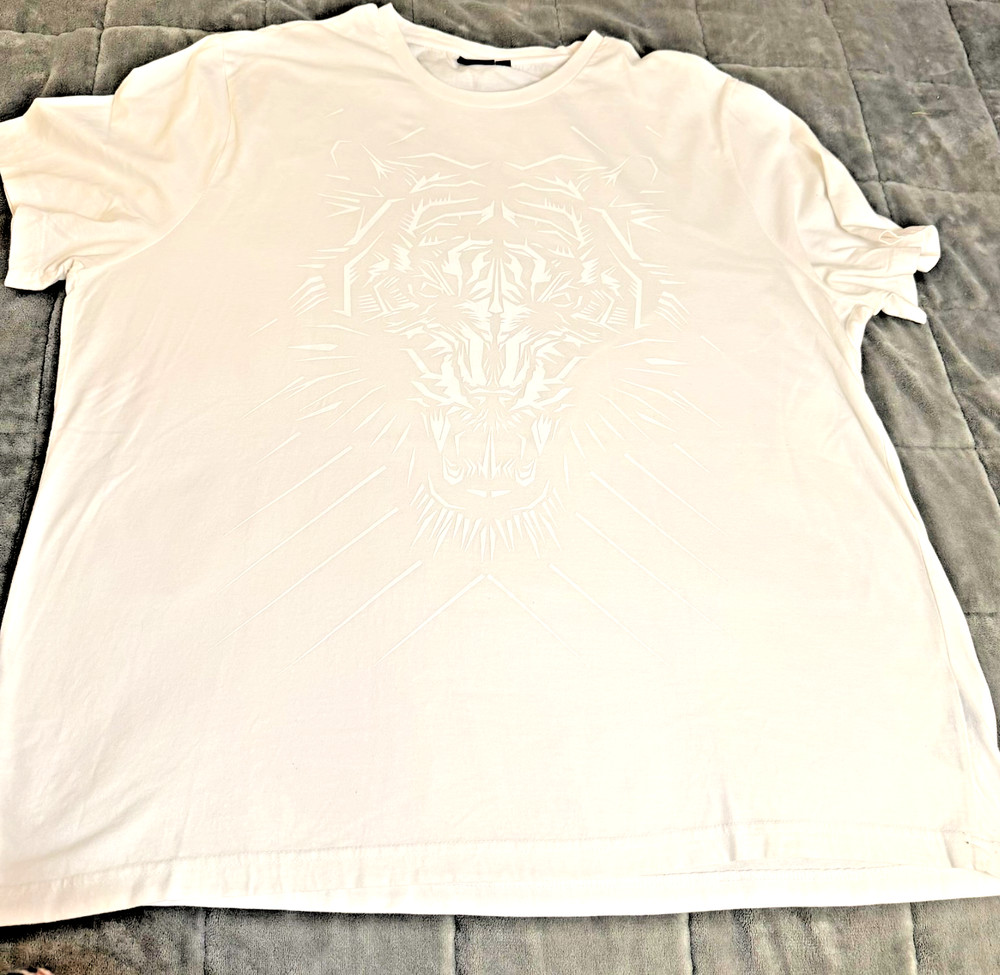 Sean John Graphic Tee 3XL White Tiger Print Short Sleeve Men’s