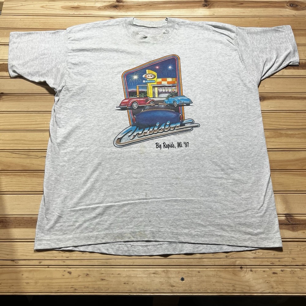 Vintage 90s 1997 Cruisin Hot Rod Classic Car A&W Drive Thru Diner Shirt Size 2XL