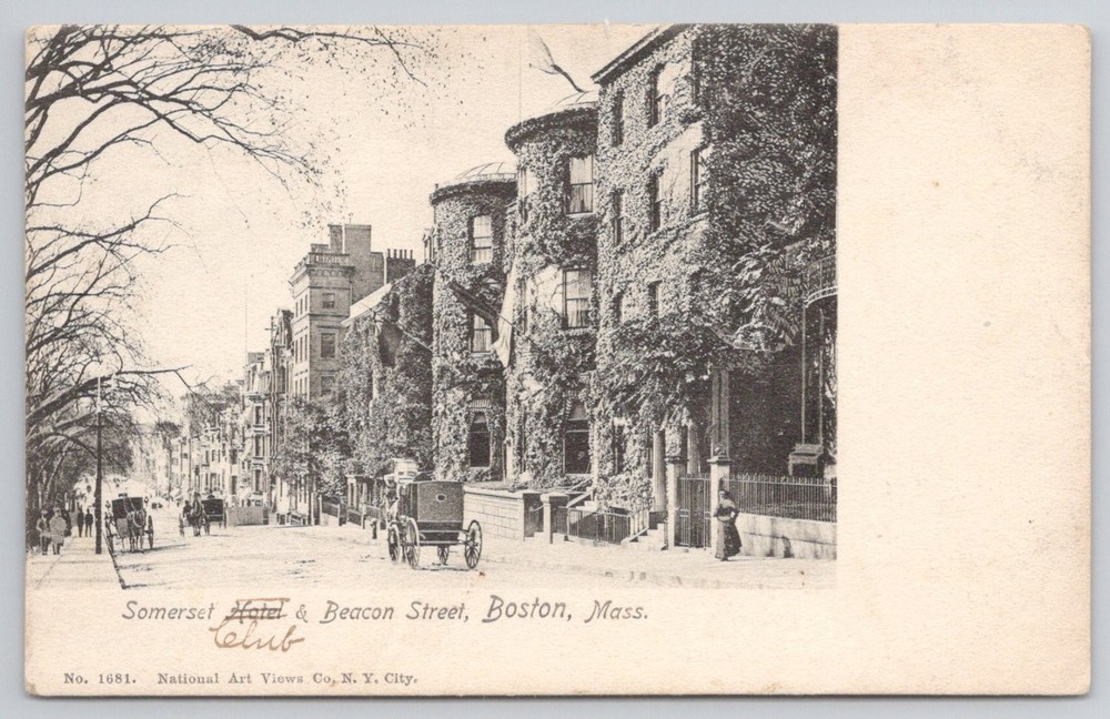 Vintage Postcard Boston MA Somerset Hotel Beacon Street Horse Carriage c1910