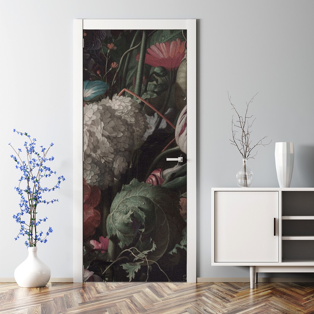 Bright Vase Of Flowers Bubble Free Old Watercolour botanical painting Door Decal