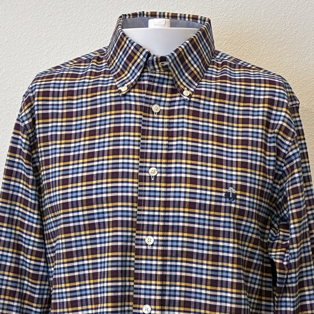Brooks Brothers Dress Shirt Mens M Plaid Regent Logo Supima Oxford Non-Iron