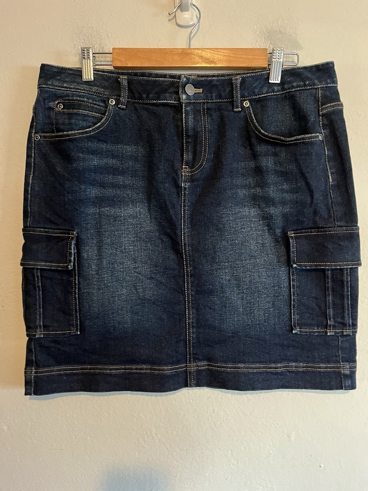 J Jill Skirt Womens Size 10 Denim Jean Cargo Mini Straight Dark Wash Stretch