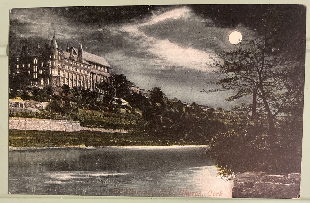 1909c Cork Ireland Gothic Moonlight at St. Vincent's RC Church Vintage Postcard.
