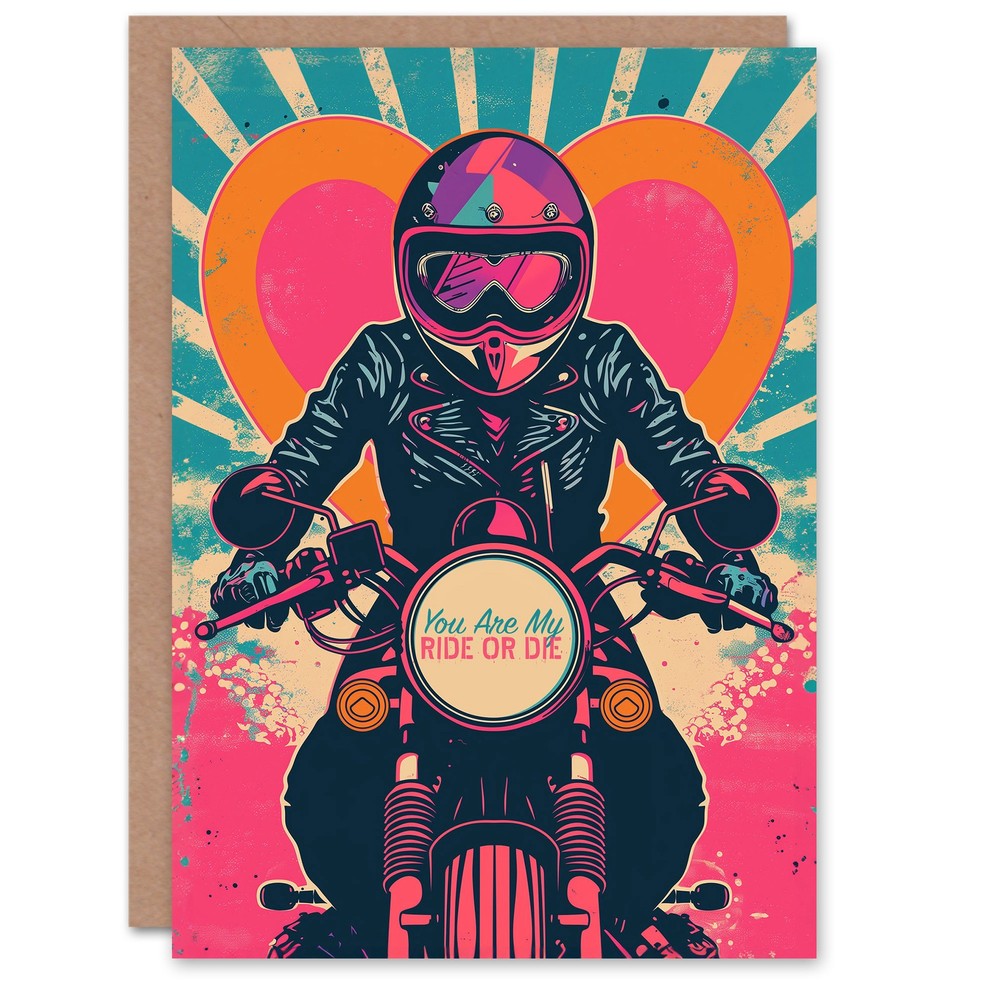 Valentines Day Greeting Card Pop Art Biker Ride or Die For Her Wife Partner