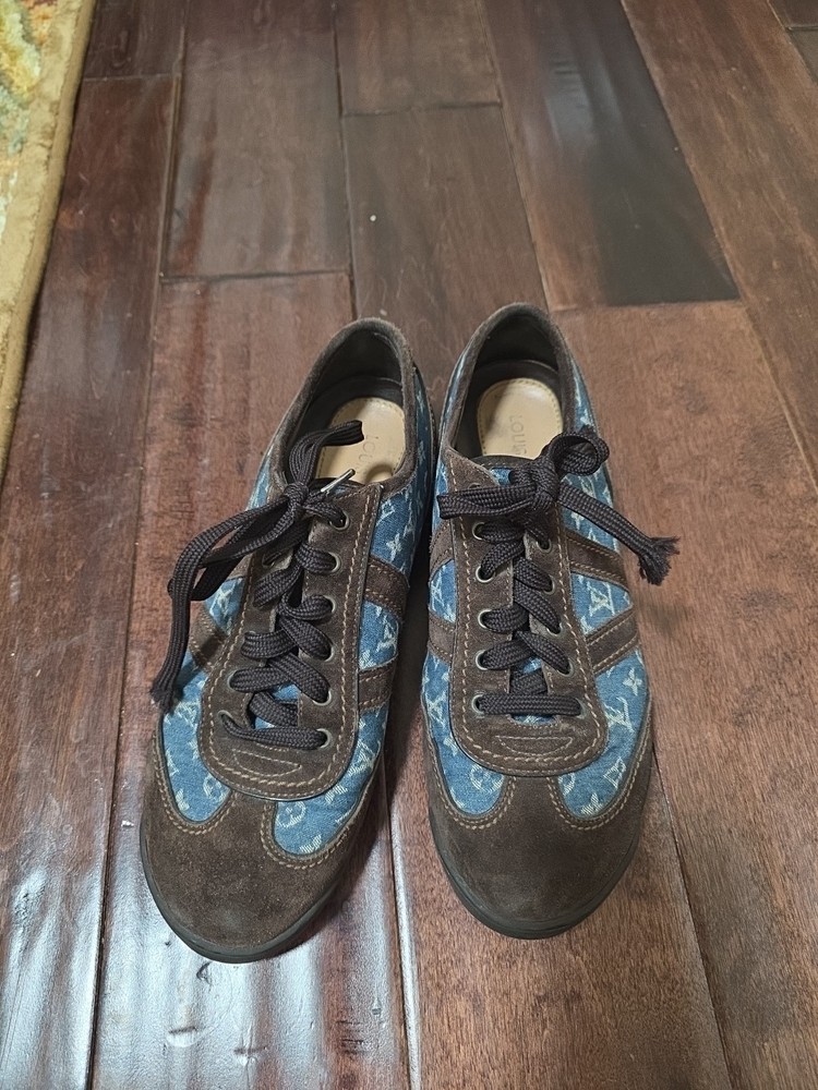 Louis Vuitton Sneakers Shoes Low-Cut Monogram US 7 Denim Authentic
