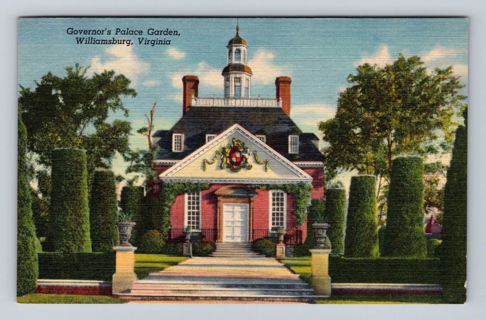 Williamsburg VA-Virginia, Governors Palace Garden Antique Vintage c1956 Postcard
