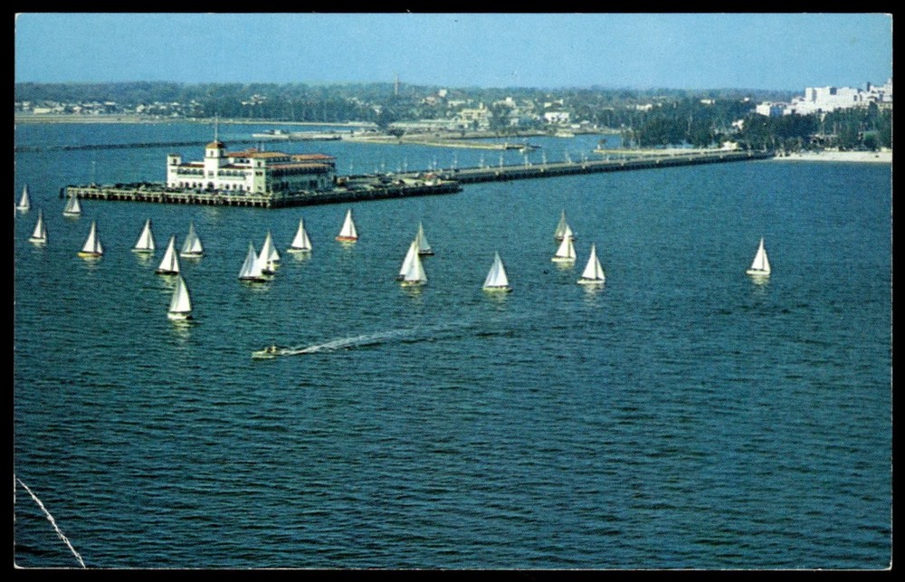 St. Petersburg FL Million Dollar Pier Sailboat Regatta Chrome Postcard