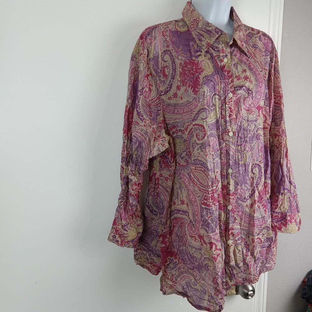 Lauren Ralph Lauren Plus Size 3X Paisley Long Sleeve Button-Up Shirt