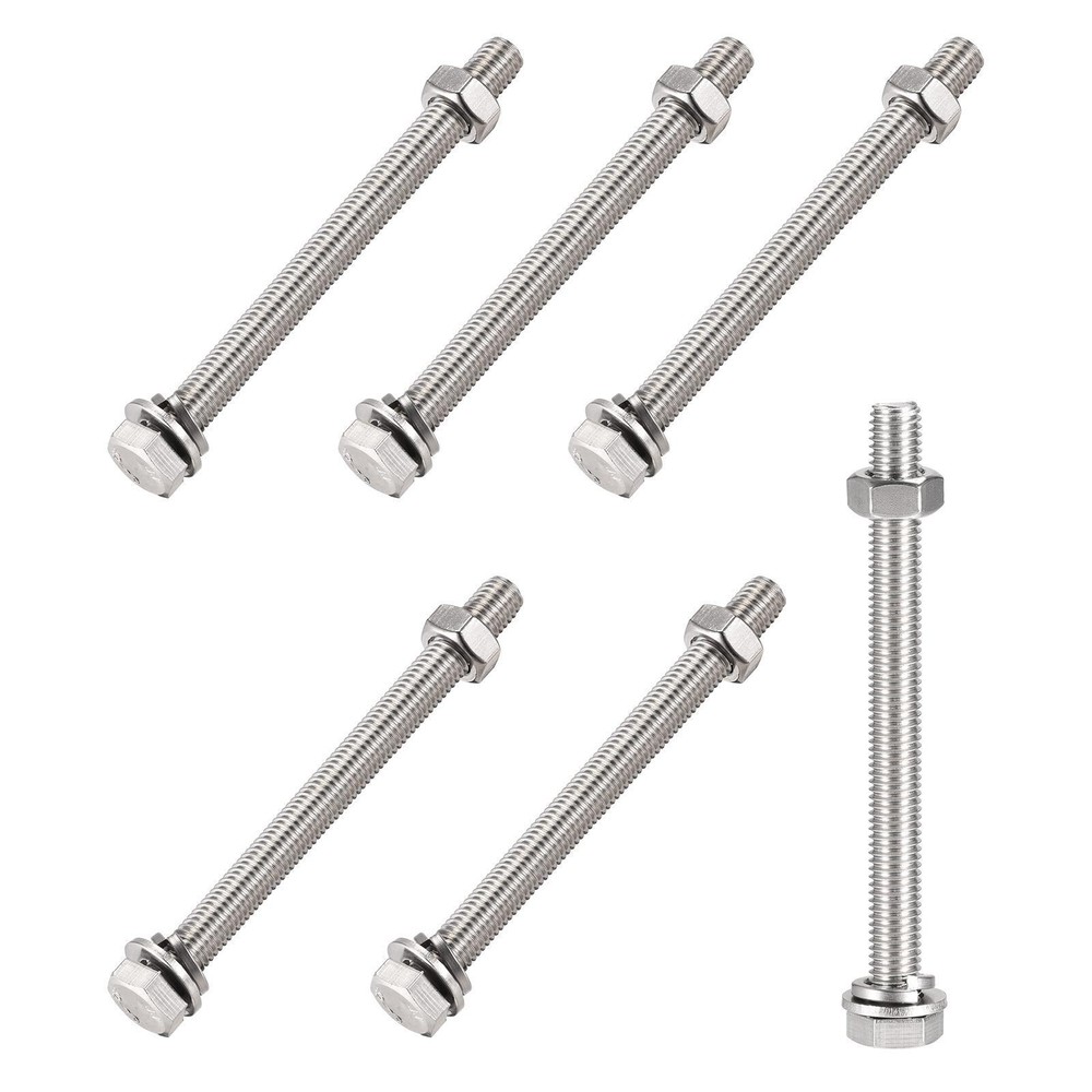 M10 x 140mm Hex Head Screws Bolts Nuts Flat & Lock Washers Kits 6 Sets