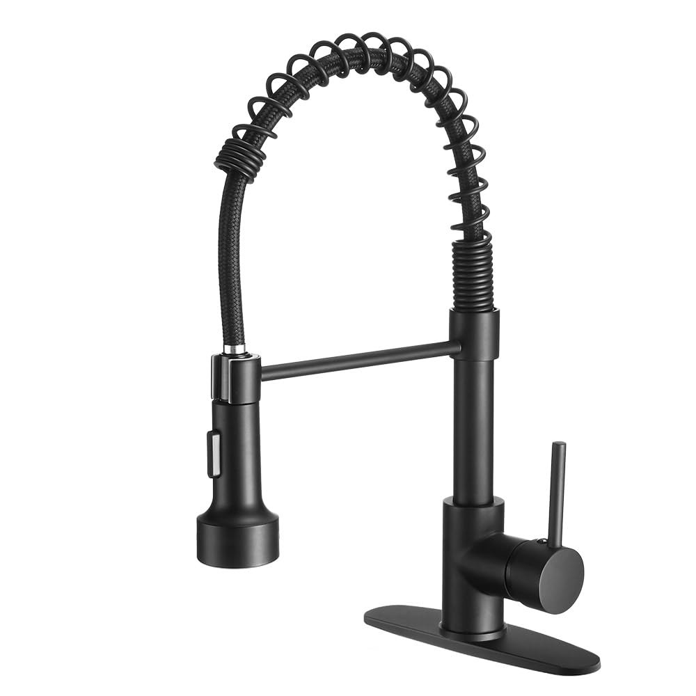 Black Kitchen Faucet with Pull Out Sprayer Stainless Steel Single Handle Spri...
