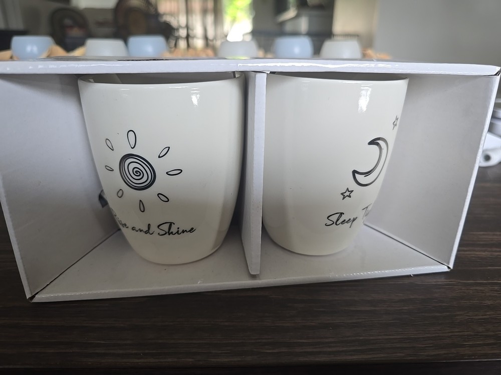 Rise and Shine Sleep Tight Coffee Mug Set of 2 Ceramic 12 oz