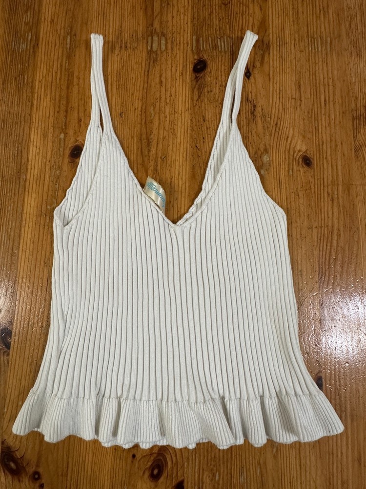 Aquamarine Women White Cropped Cami tank Top Peplum S