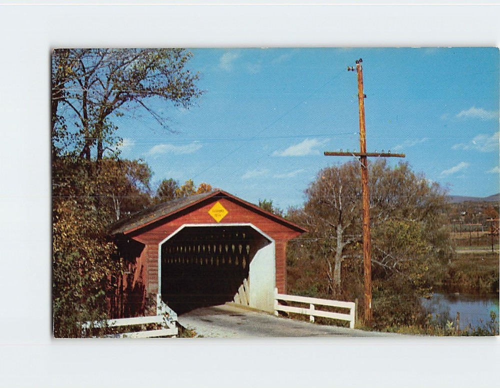 Postcard Old Covered Wood Bridge in North Bennington Vermont USA