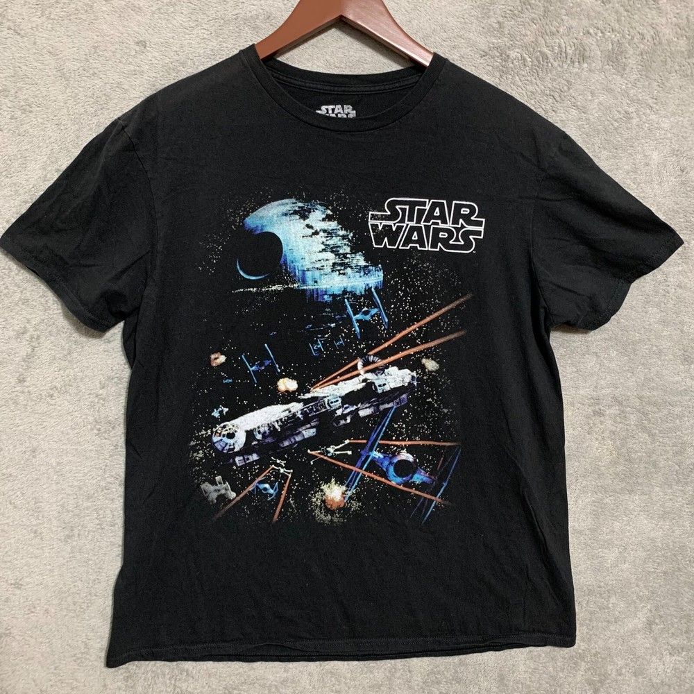 Star Wars Mens T Shirt Short Sleeve Death Star Millenium Falcon Black Size L